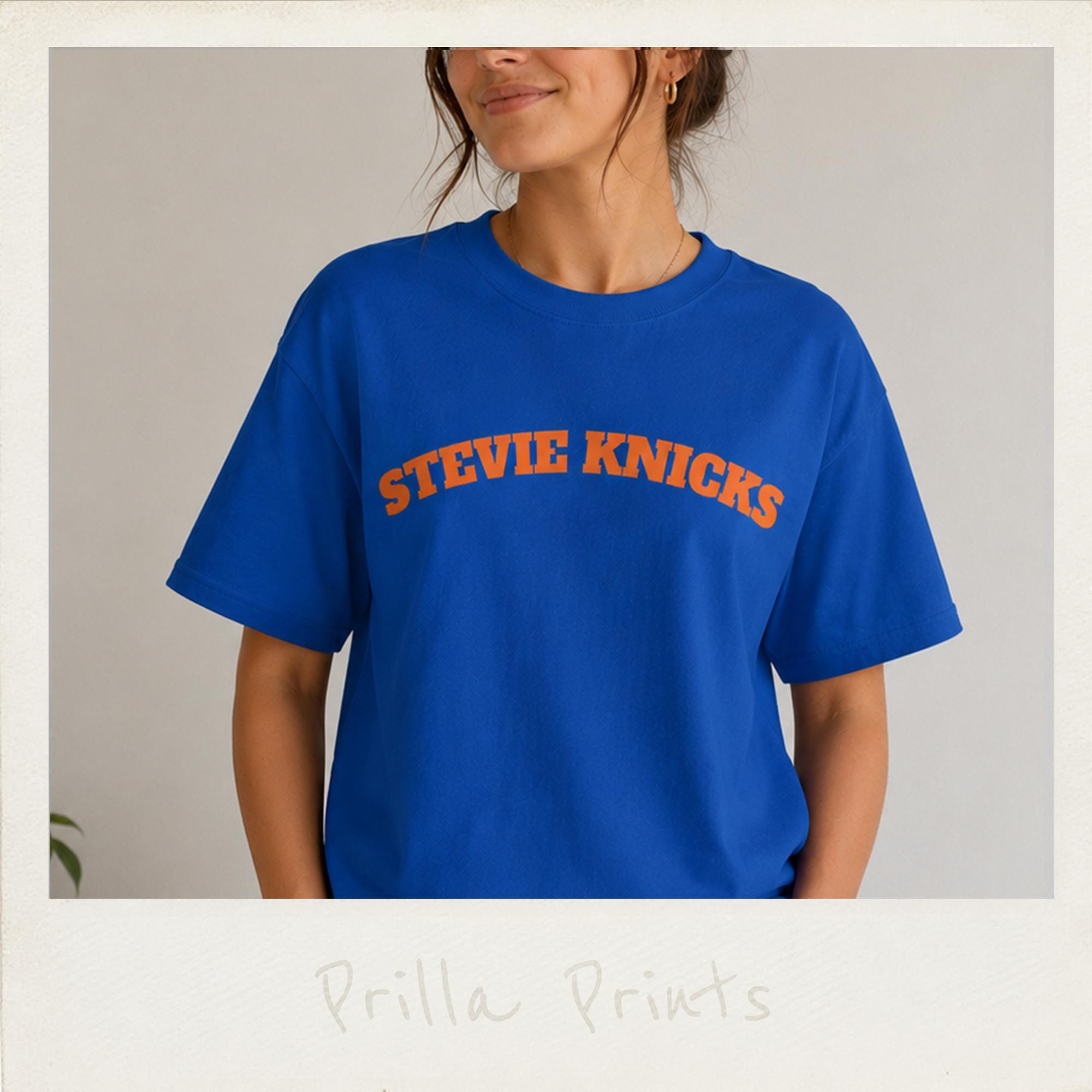 Stevie Knicks Oversized Fit Retro Arch Lettering Basketball Name Tee Celebrity Inspired Nba (1)