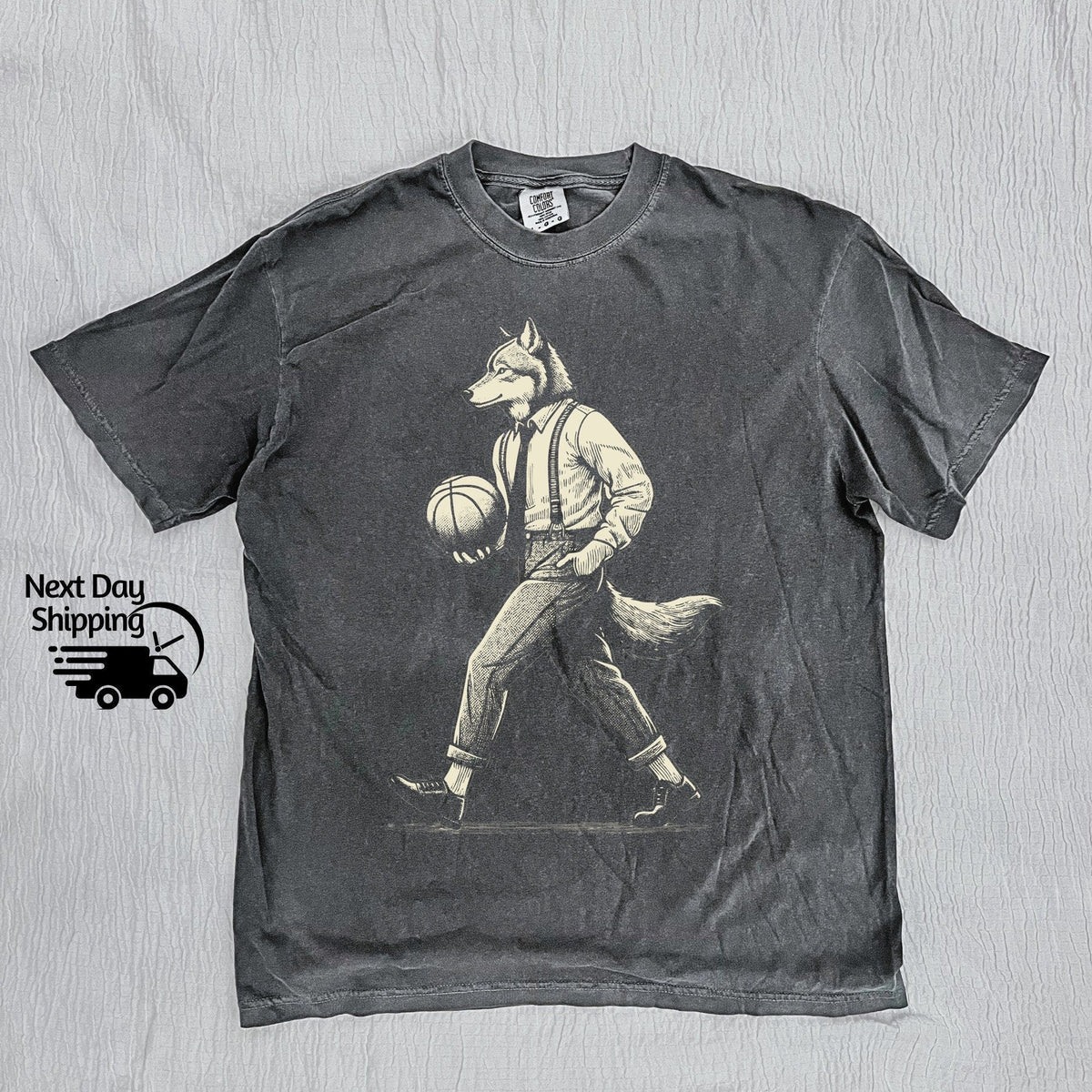 Retro Wolf Man Basketball 90s Basketball Lovers Vintage Vintage 90s Washed Distressed Basketballer (1)