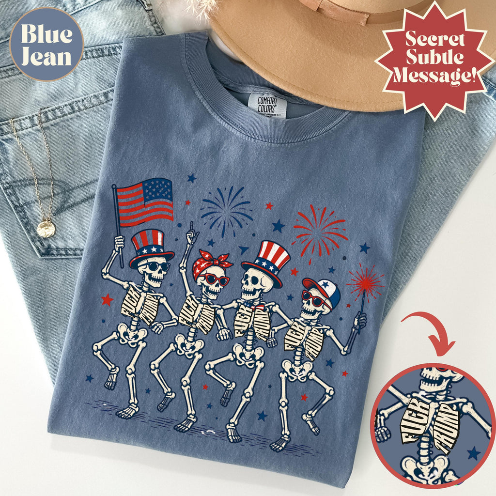 Subtle Fuck Trump Skeleton Liberal Fourth July Kings America Anti Fascism Resistance Leftist Semiquincentennial Fdt Tee (1)