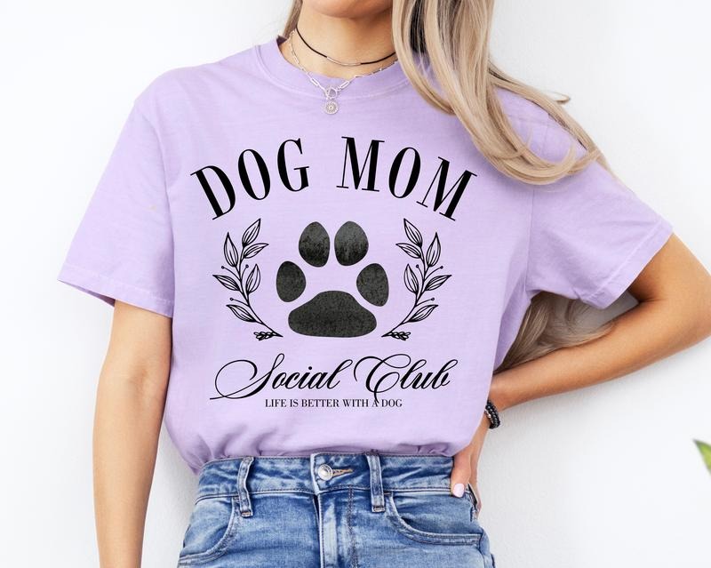 #008 Dog Mom Social Club - Print Unisex Crew neck Tee T-shirt - Shirt Hoodie, Sweatshirt | HypeDripTees.com