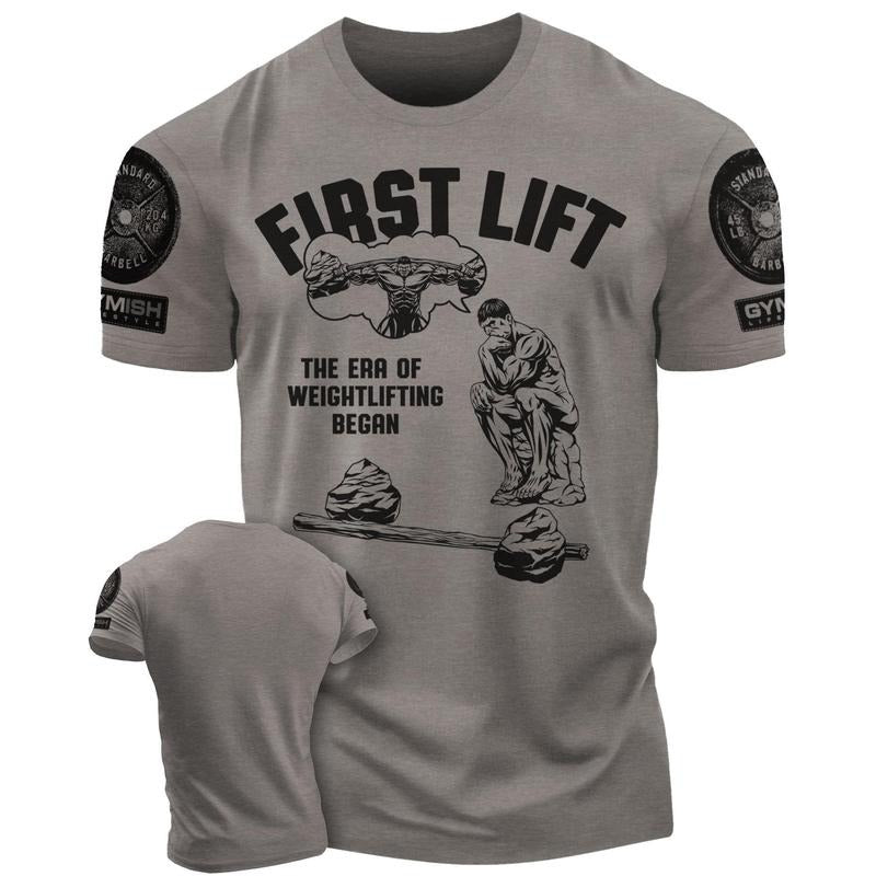038. First Lift Funny Motivational Workout Gym T-Shirt for Men Hoodie, Sweatshirt | HypeDripTees.com