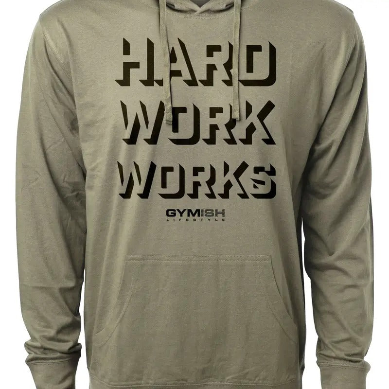 049. Hard Work Works Lightweight Workout Long Sleeve Hooded Gym T-shirt for Men Cotton Menswear Hoodie, Sweatshirt