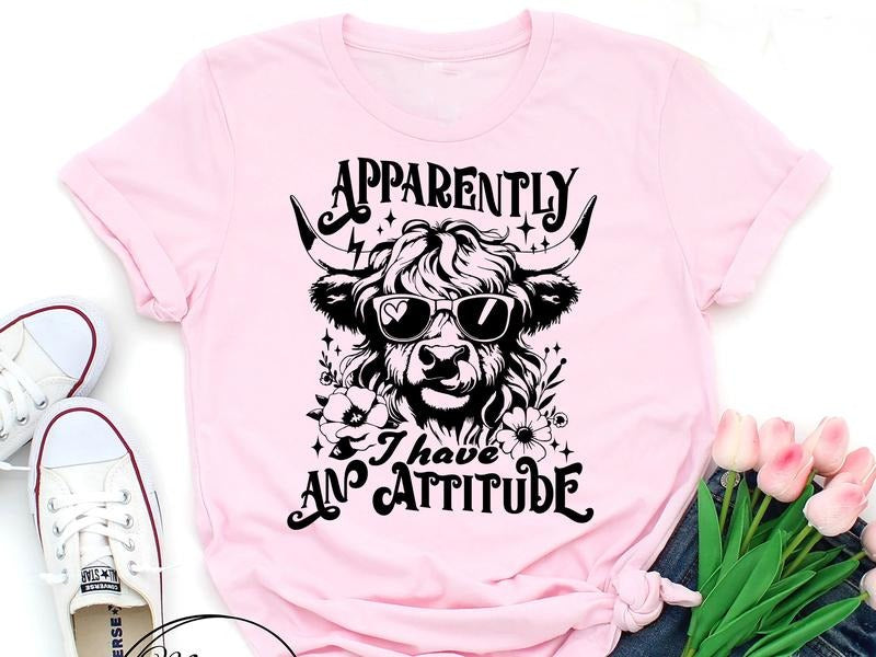 #061 - Apparently I Have an Attitude Cow -  - Print Unisex Crew neck Tee T-shirt