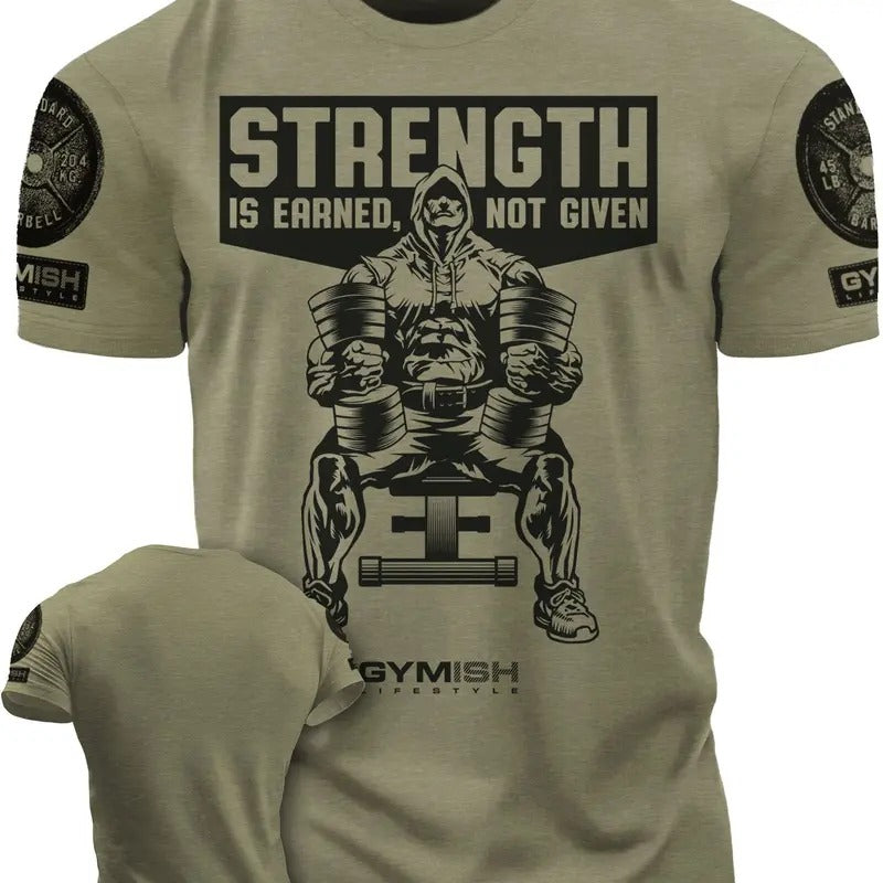 077. Strength Is Earned Not Given Funny Workout Gym T-Shirt for Men Hoodie, Sweatshirt | HypeDripTees.com