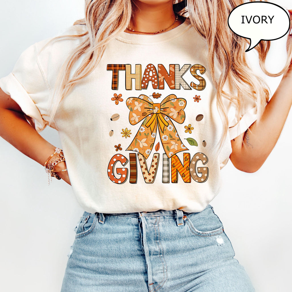 Comfort Colors Coquette Bow Thanksgiving Autumn Fall Thanksgiving Thankful Thanksgiving (2)