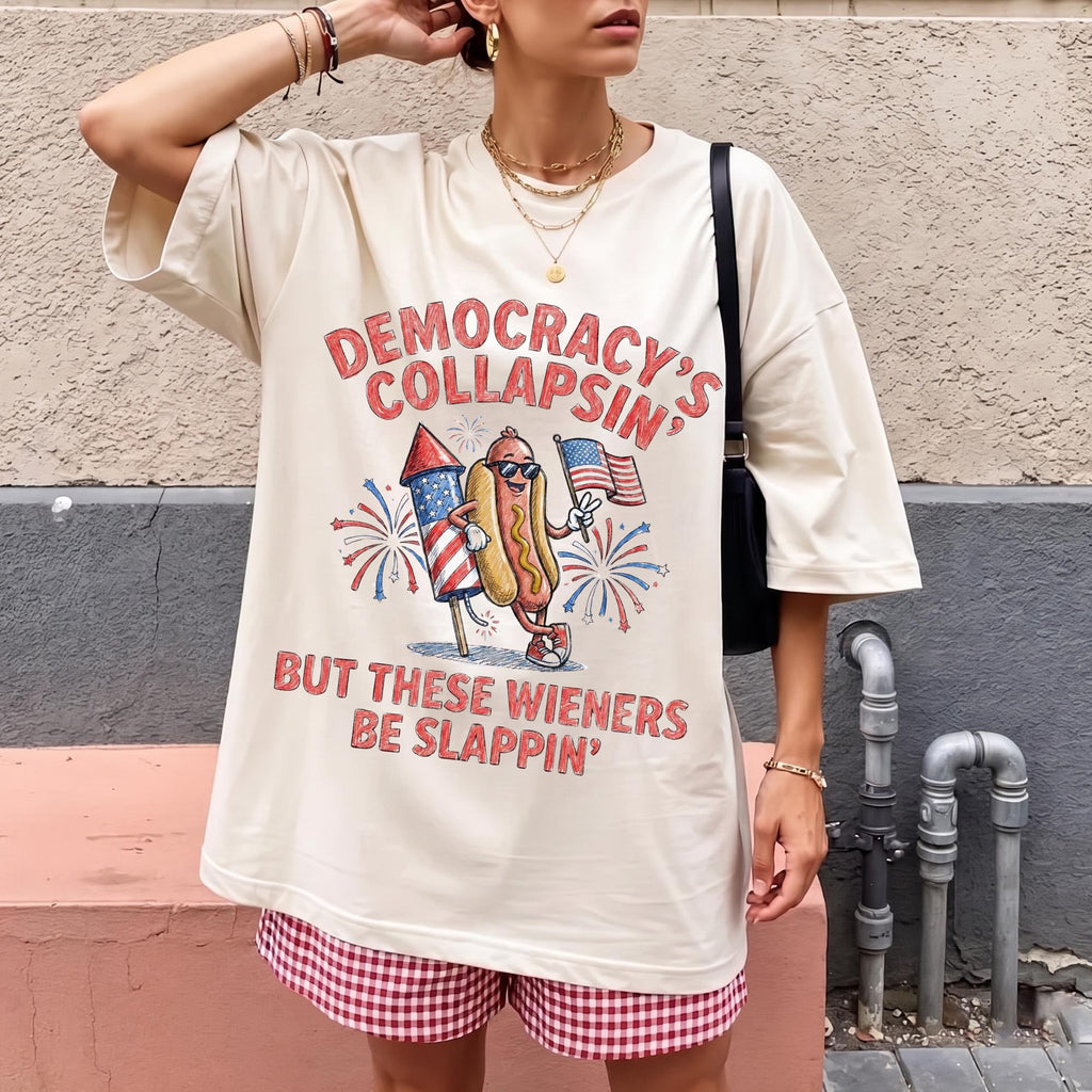 Comfort Colors Democracy'S Collapsing These Wieners Slappin 4th July Dog Tee Patriotic Firework (2)