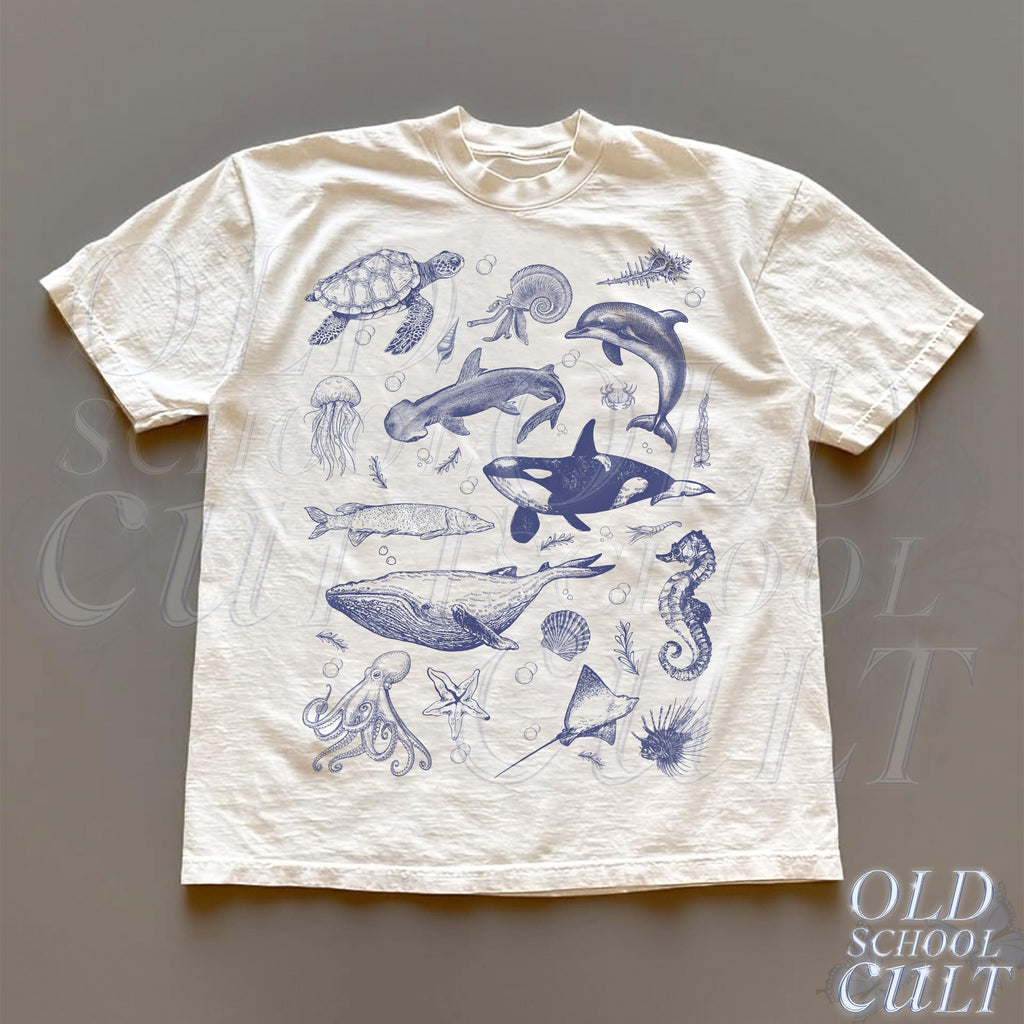 Sea Animal 90s Retro Ocean Nature Sealife Ocean Whale Orca Turtle Dolphin Shit Tee Ocean (2)