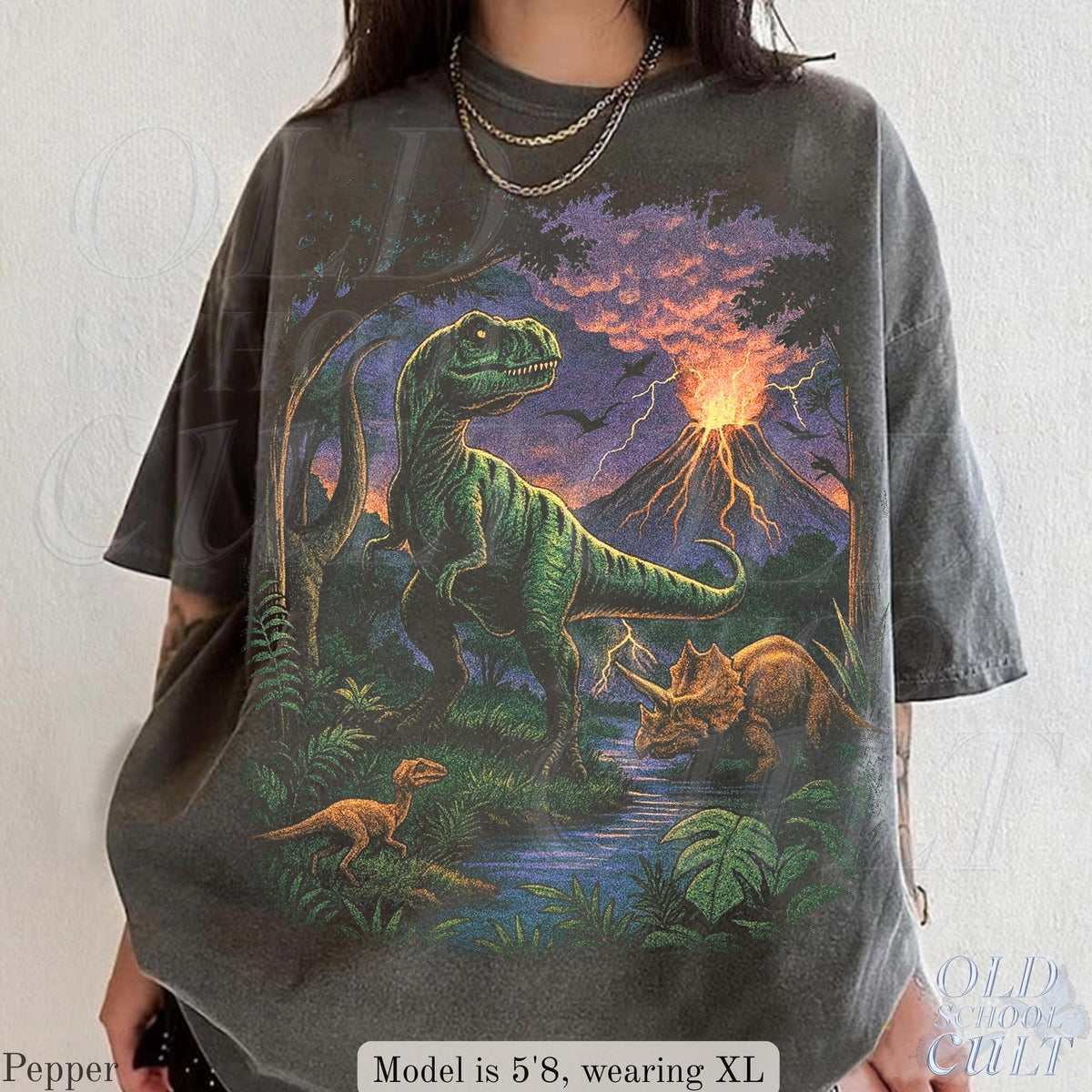 Vintage Jurassic Dinosaur 90s Retro T-Rex Triceratops 90s Prehistoric Dino Nostalgia Nature (2)