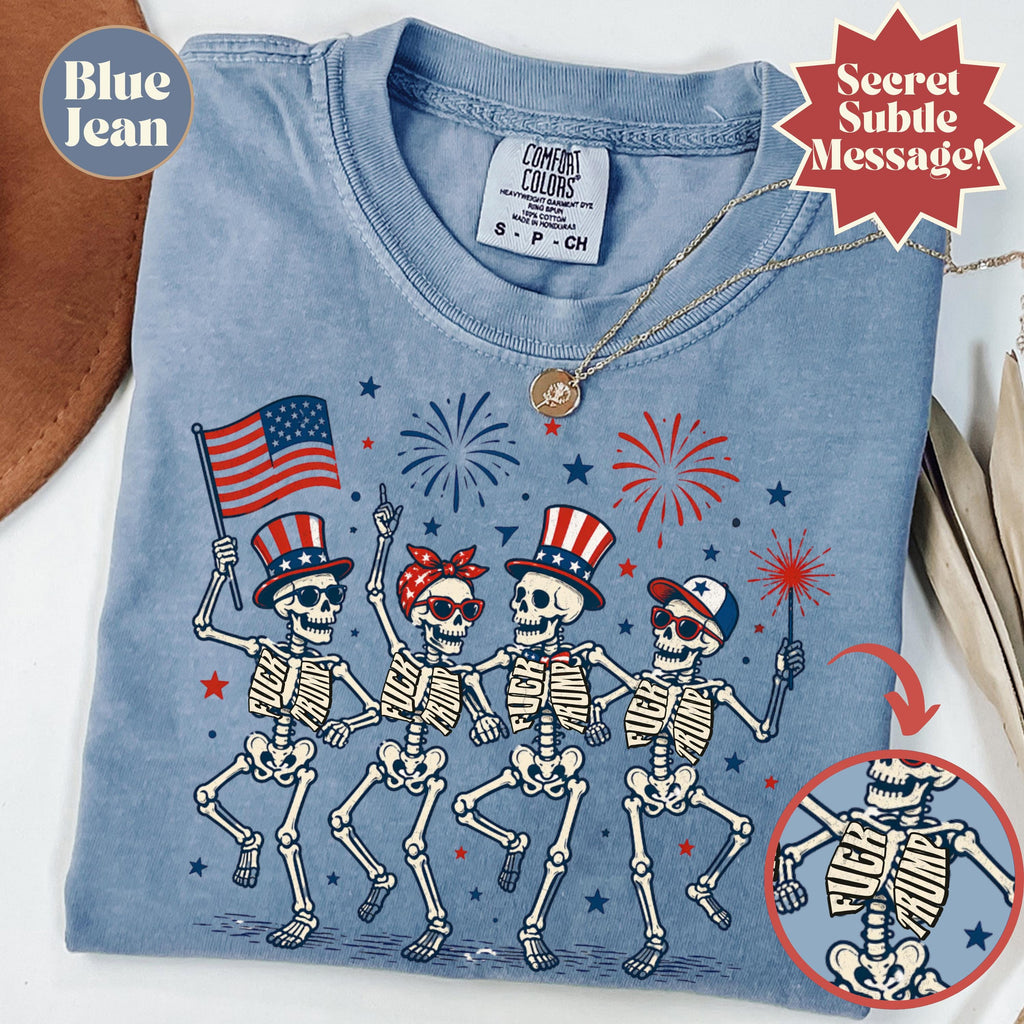Subtle Fuck Trump Skeleton Liberal Fourth July Kings America Anti Fascism Resistance Leftist Semiquincentennial Fdt Tee (2)