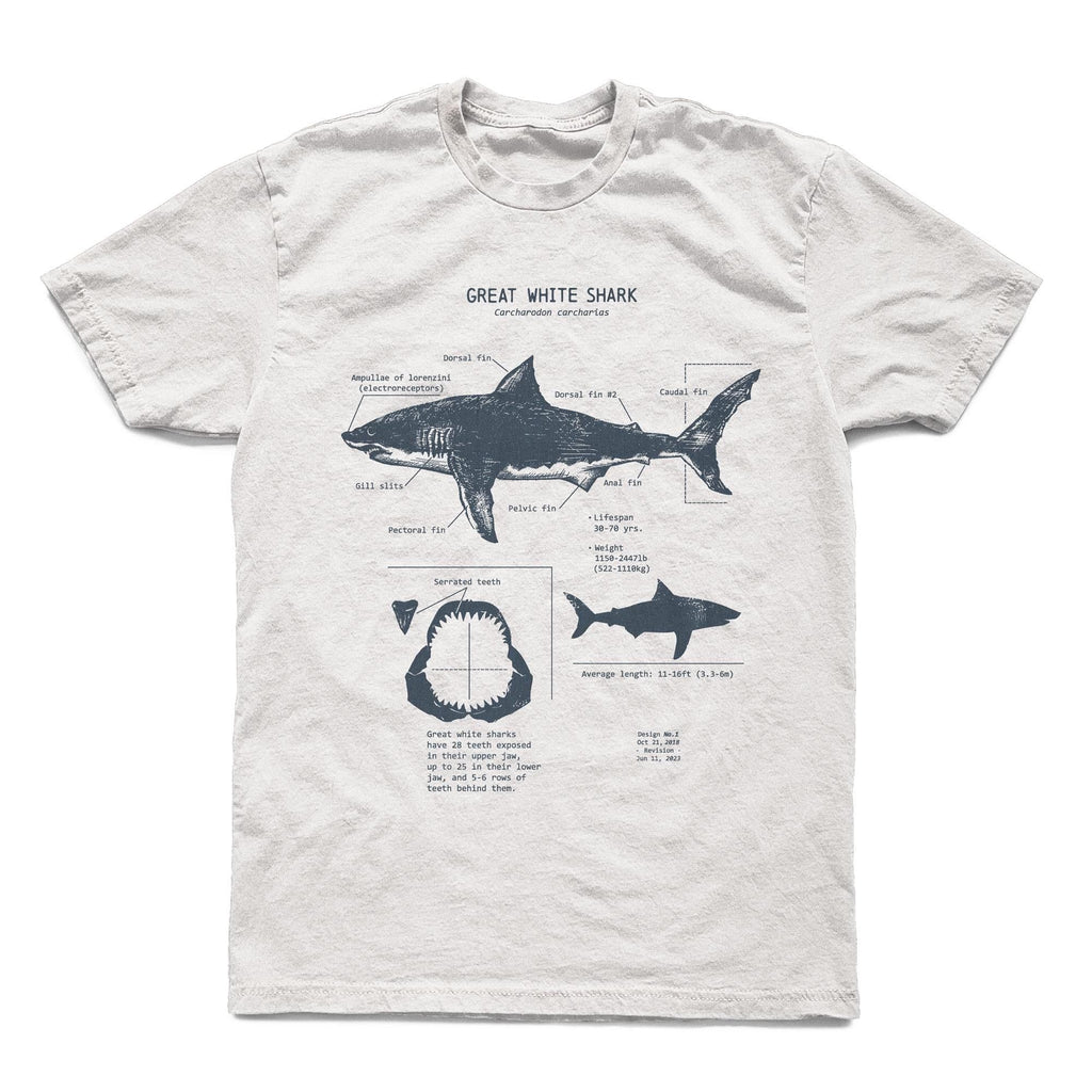 White Shark Anatomy Hand-Drawn Biology Diagram Screen Printed Ringspun (2)