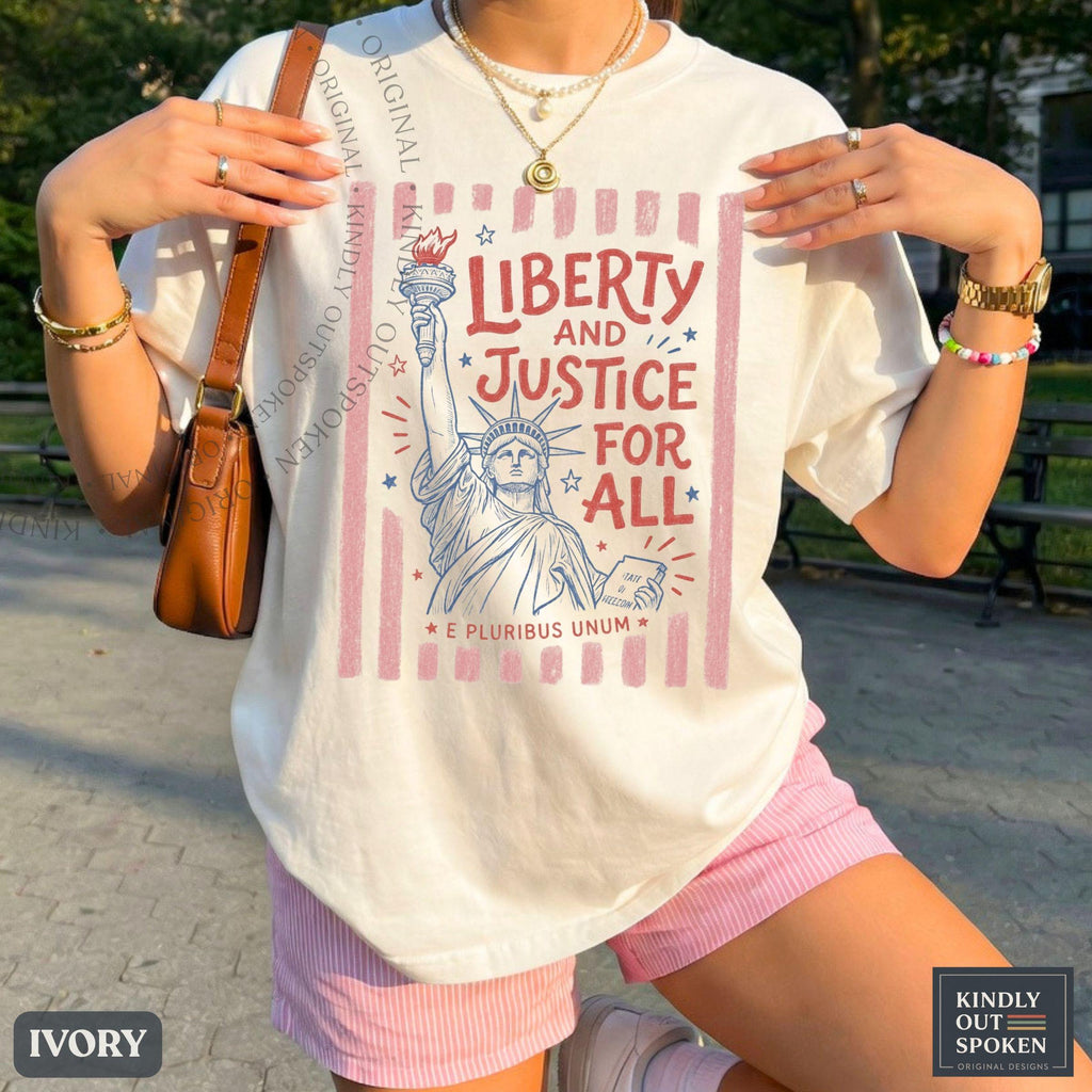 Liberty Justice Ll Comfort Colors Liberal Fourth July Tee Social Justice Human Rights Usa 250 (2)