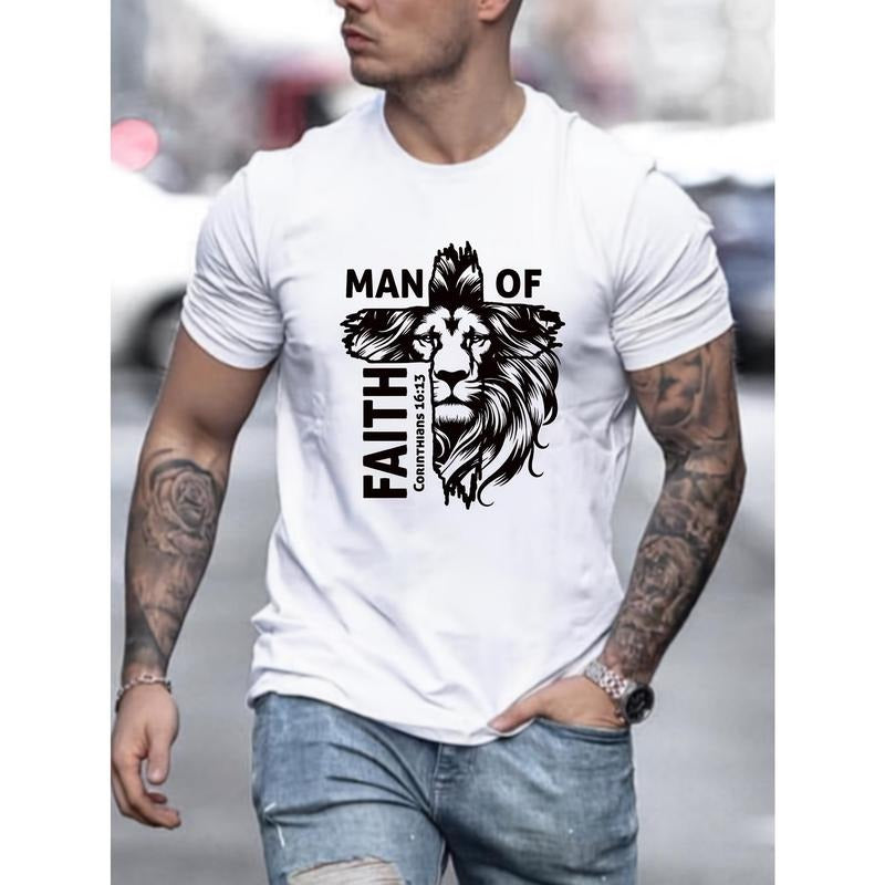 1 pc, 100% cotton T-shirt, Crew Neck Creative Print Men's Fashionable Summer Short Sleeve Sports T-shirt, Comfortable And...