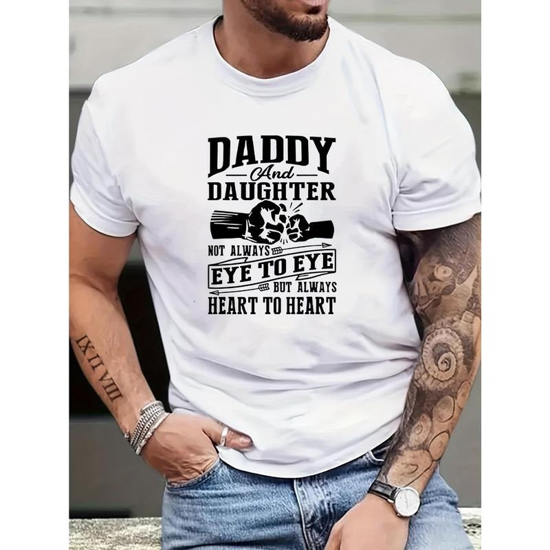 1 pc, 100% cotton T-shirt, Crew Neck Daddy And Daughter Print Men's Fashionable Summer Short Sleeve Sports T-shirt,...