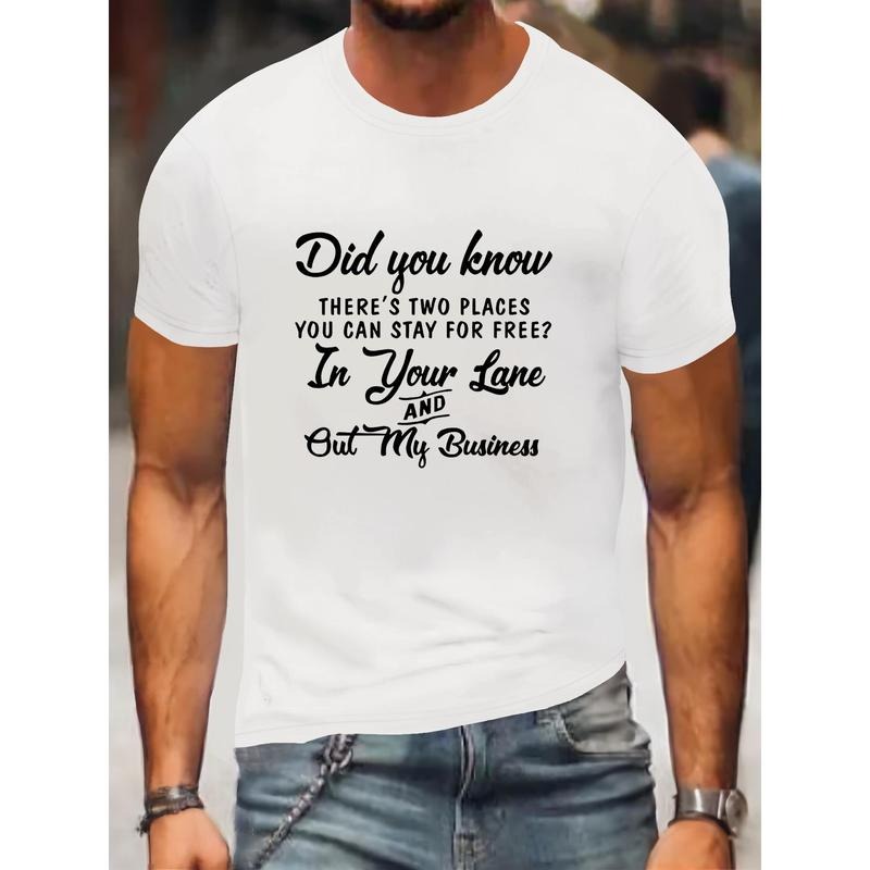 1 pc, 100% cotton T-shirt, Men's Black Graphic Tee | Humorous "Stay In Your Lane" Print | Casual Short Sleeve T-Shirt |...