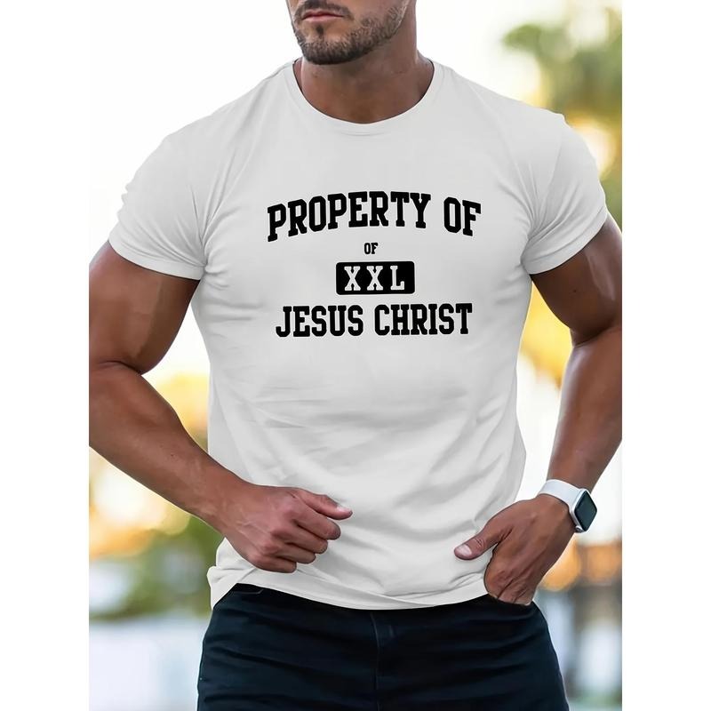 1 pc, 100% cotton T-shirt, PROPERTY OF JESUS CHRIST printed men's heavy cotton round neck short sleeve T-shirt, casual...