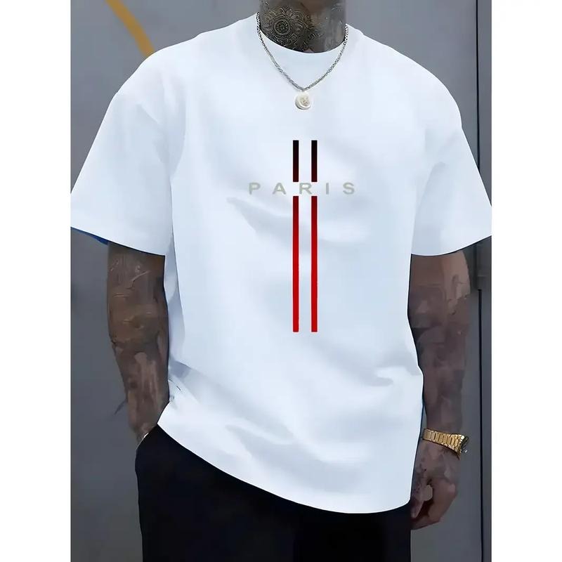 [100% Cotton] A Men'S Fashion Casual 100% Polyester Knitted Fabric Slightly Elastic Letter Pattern Summer Short Sleeve...