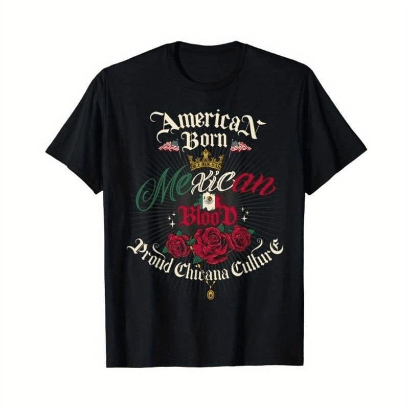 [100% Cotton] American Born Mexican Blood Proud Red Roses T-Shirt With Elegant Design And Cultural Pride Hoodie, Sweatshirt