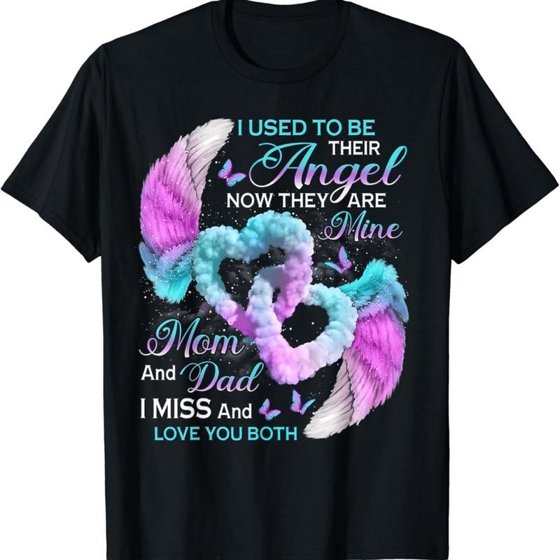 [100% Cotton] Angel Wings Heart Cloud Design Memorial Mom Dad T-Shirt With Butterflies And Love Quote Hoodie, Sweatshirt