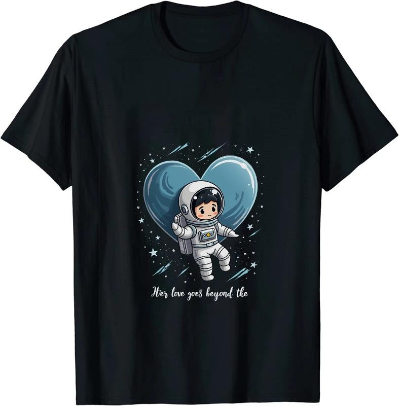 [100% Cotton] Astronaut Floating In Space With Blue Heart Romantic Love Story T-Shirt