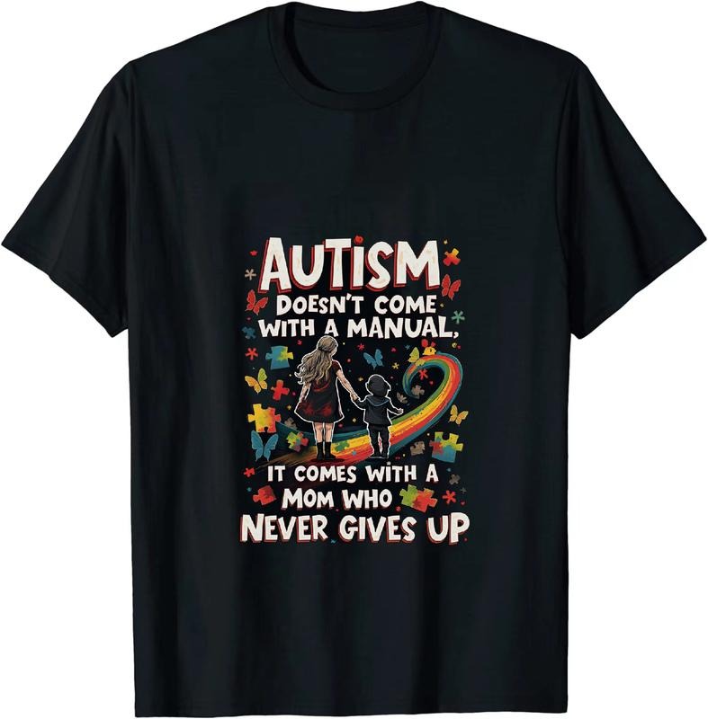 [100% Cotton] Autism Awareness Mom Never Gives Up Love Support T-Shirt With Rainbow And Butterflies Design Hoodie, Sweatshirt