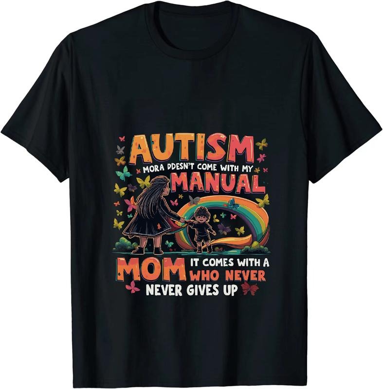 [100% Cotton] Autism Awareness Rainbow Butterfly Mom Love Never Gives Up T-Shirt Hoodie, Sweatshirt | HypeDripTees.com