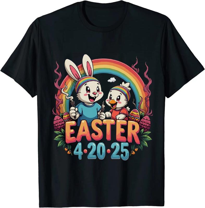 [100% Cotton] Awesome Easter 4 20 25 Bunny Duck T - Shirt With Smoke Hoodie, Sweatshirt | HypeDripTees.com