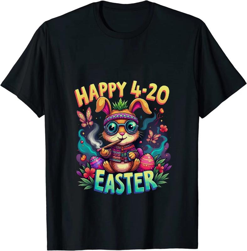 [100% Cotton] Awesome Happy 4 - 20 Easter Bunny T - Shirt With Colorful Accents Hoodie, Sweatshirt | HypeDripTees.com