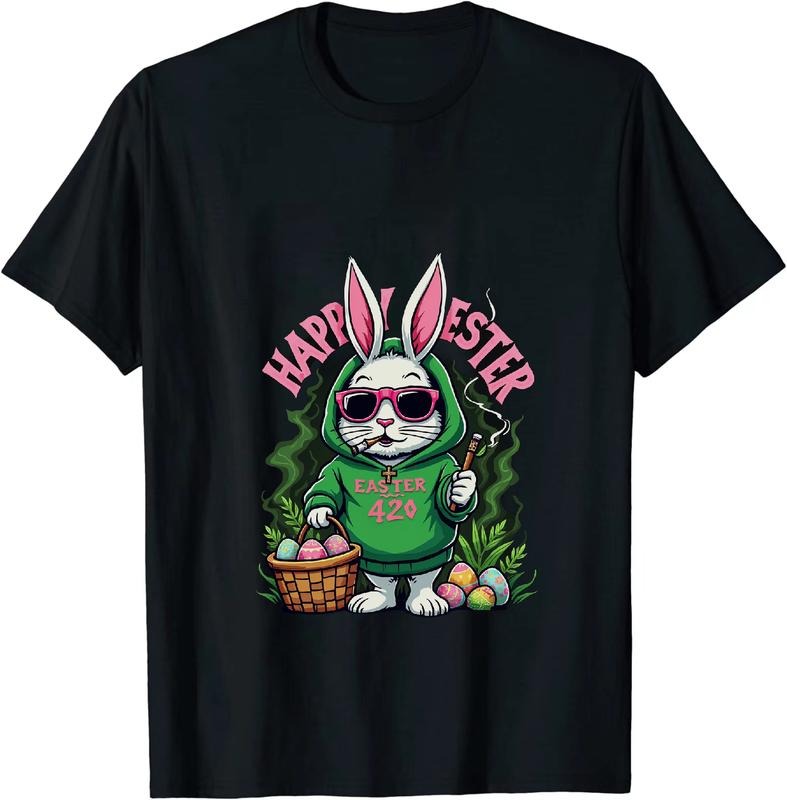 [100% Cotton] Awesome Happy Easter 420 T - Shirt With Smoking Bunny Hoodie, Sweatshirt | HypeDripTees.com