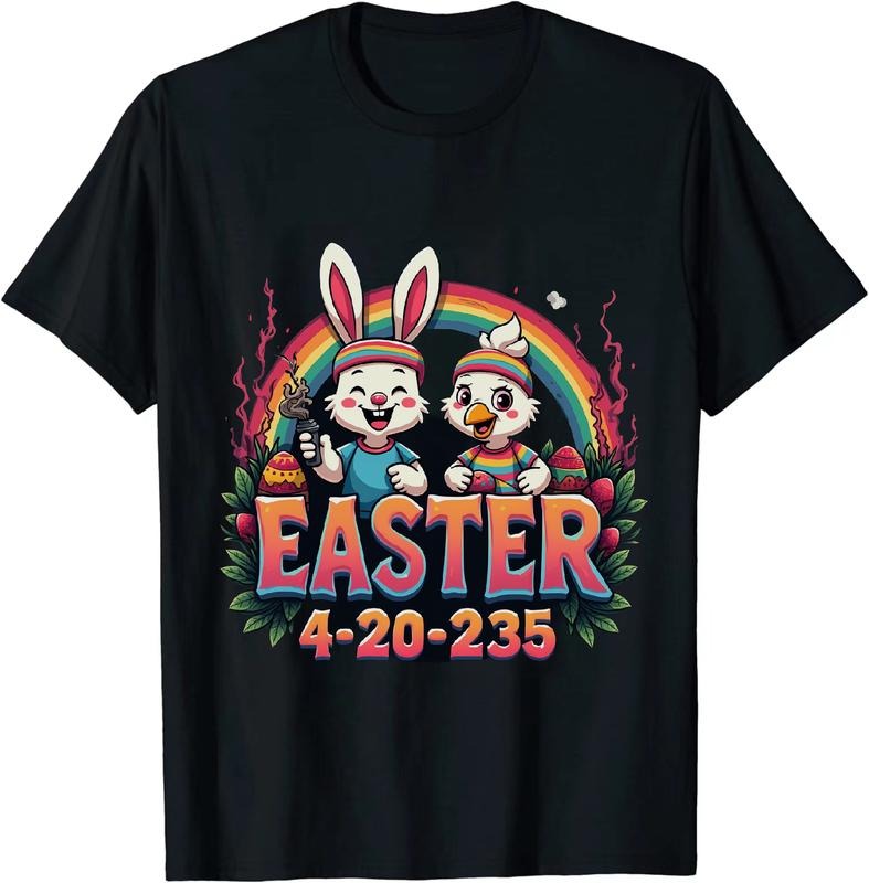 [100% Cotton] Badass Easter 4 20 25 Bunny T - Shirt With Duck And Rainbow Hoodie, Sweatshirt | HypeDripTees.com