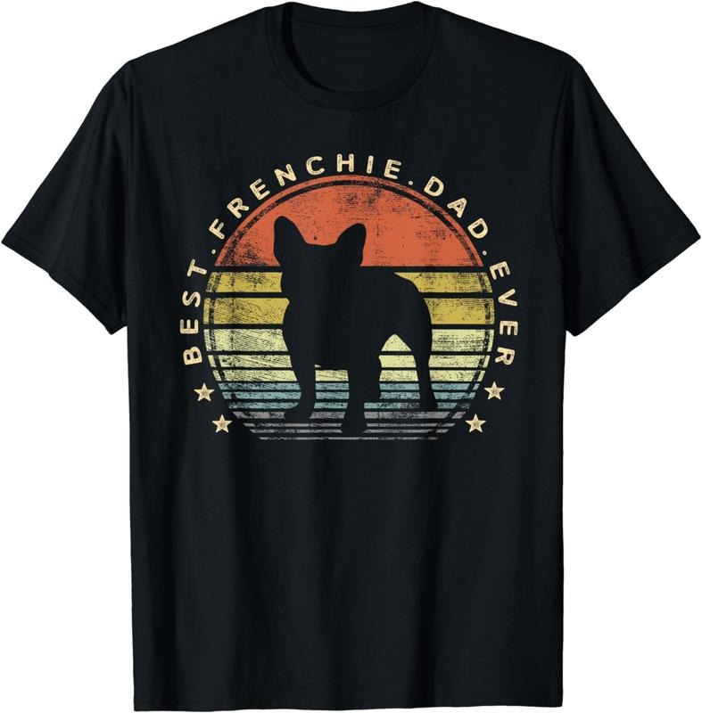 [100% Cotton] Best French Bulldog Dad Ever Retro Stripes Graphic T-Shirt For Frenchie Lovers Hoodie, Sweatshirt