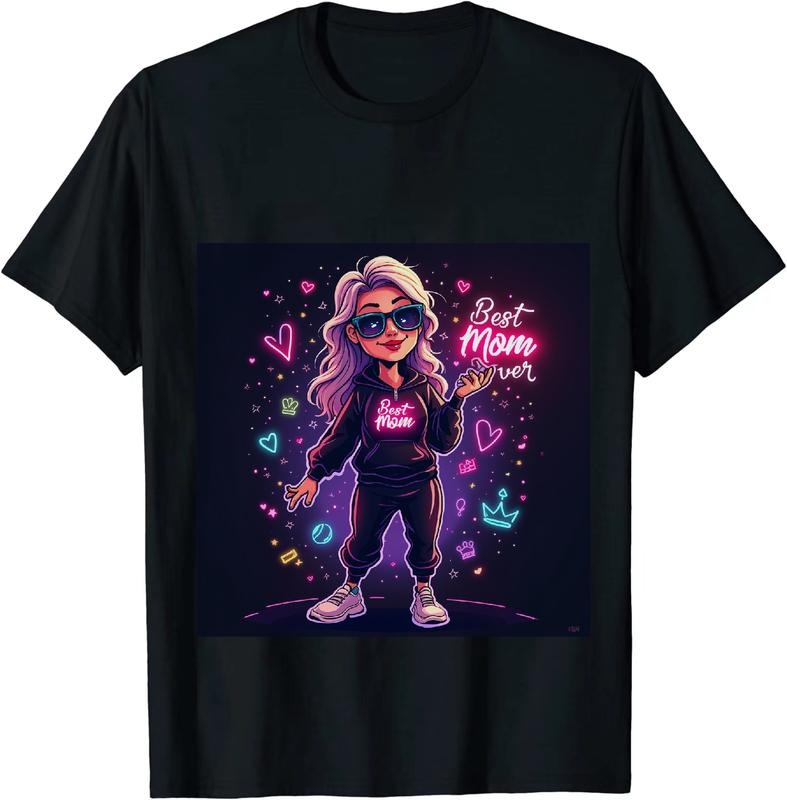[100% Cotton] Best Mom Ever Cool Sunglasses Cartoon T-Shirt With Neon Hearts Hoodie, Sweatshirt | HypeDripTees.com