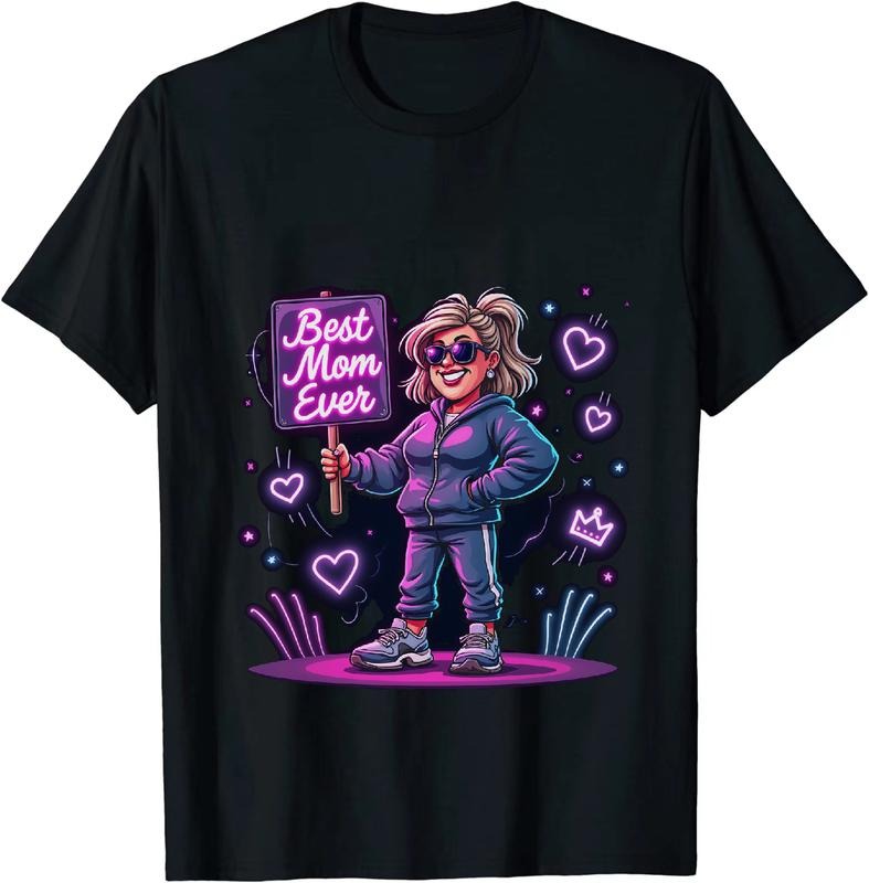 [100% Cotton] Best Mom Ever Neon Heart Sparkles Purple Tracksuit Cool T-Shirt Hoodie, Sweatshirt | HypeDripTees.com