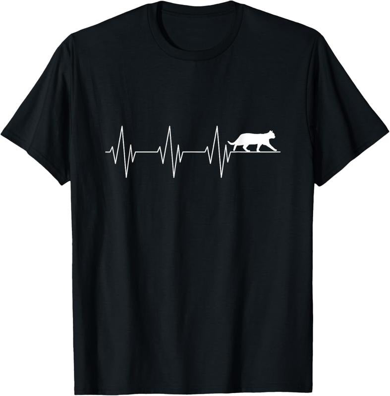 [100% Cotton] Black Cat Walking On Heartbeat Line Graphic T-Shirt Hoodie, Sweatshirt | HypeDripTees.com