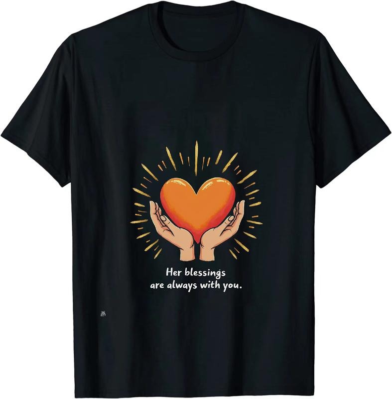 [100% Cotton] Black T-Shirt With Hands Holding Orange Heart And Her Blessings Are Always With You Design Hoodie, Sweatshirt
