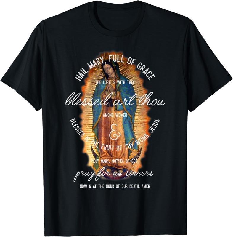 [100% Cotton] Blessed Virgin Mary Prayer Grace Faith Devotional T-Shirt With Sacred Art Design Hoodie, Sweatshirt