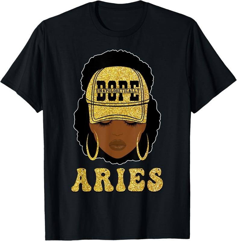 [100% Cotton] Bold Aries Zodiac Glitter Gold Afro Woman Dope T-Shirt Hoodie, Sweatshirt | HypeDripTees.com