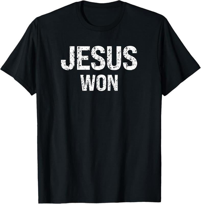 [100% Cotton] Bold Jesus Won Distressed Vintage Style Graphic T-Shirt Hoodie, Sweatshirt | HypeDripTees.com