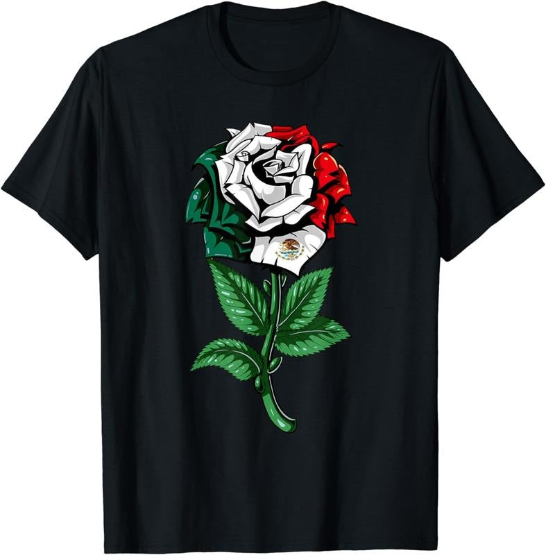 [100% Cotton] Bold Mexican Rose With Green Leaves Artistic Design T-Shirt For Men And Women Hoodie, Sweatshirt