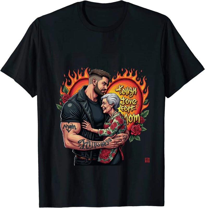 [100% Cotton] Bold Rough Love Mom And Son Fiery Embrace T-Shirt With Edgy Tattoo Art Hoodie, Sweatshirt | HypeDripTees.com