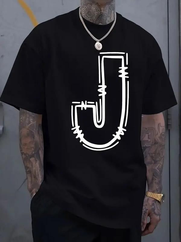 [100% Cotton] Breathable Cotton Men's Casual Comfort Fit with Stylish J-Letter Print Spring & Summer T-Shirt Hoodie,...