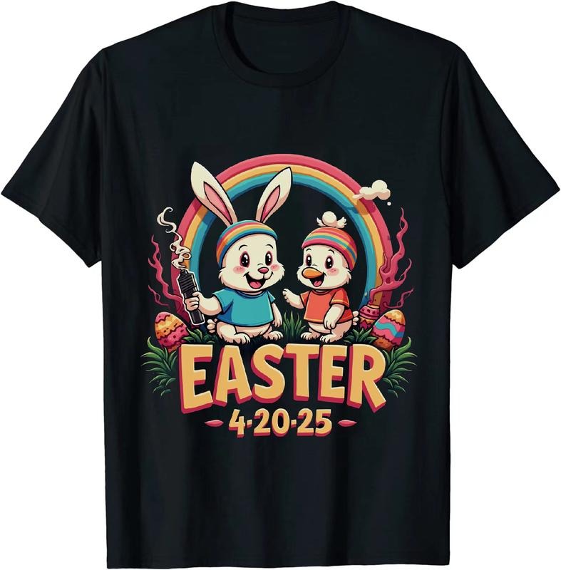[100% Cotton] Chic Easter 4 20 25 T - Shirt With Bunny Duck And Greenery Hoodie, Sweatshirt | HypeDripTees.com