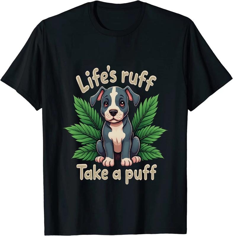 [100% Cotton] Chic Life's Puff Take a Puff Dog T - Shirt with Leaf Motifs Hoodie, Sweatshirt | HypeDripTees.com