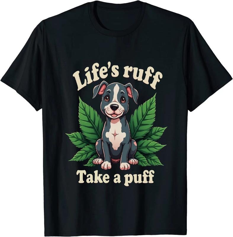 [100% Cotton] Chill Life's Puff Take a Puff Dog T - Shirt with Leafy Background Hoodie, Sweatshirt | HypeDripTees.com