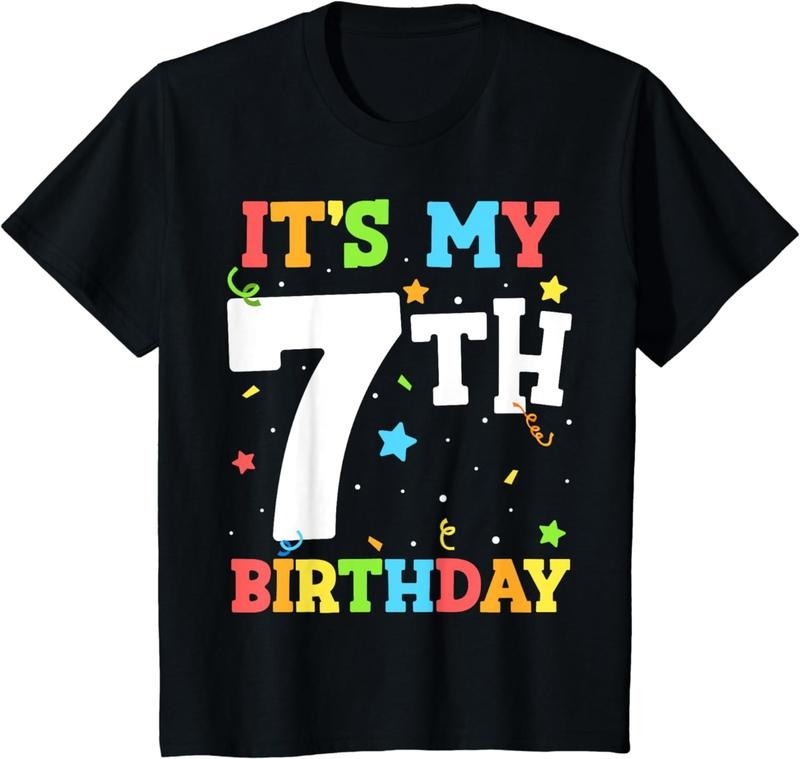 [100% Cotton] Colorful 7th Birthday Celebration Confetti Design T-Shirt For Kids Party Fun Hoodie, Sweatshirt