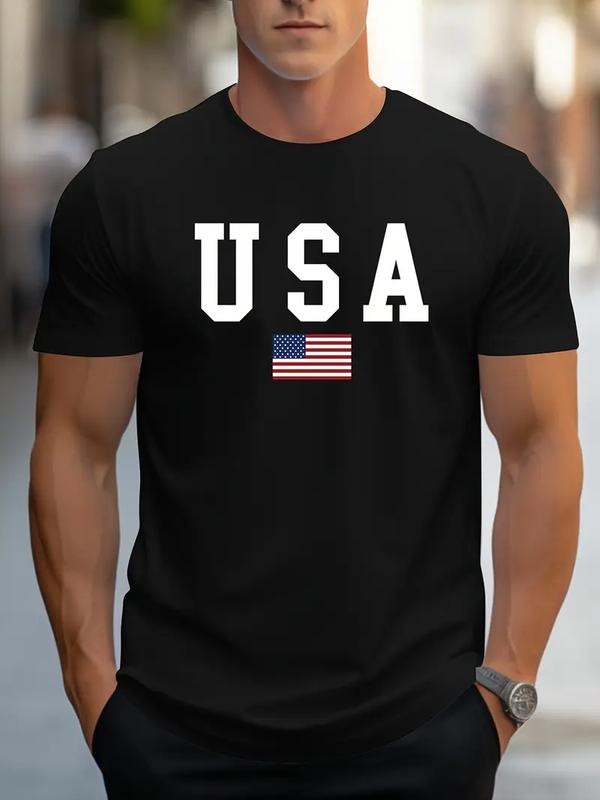 [100% Cotton] Comfortable USA Print Short Sleeve Crew Neck Fashionable Summer Sports Men's Versatile T-Shirt Hoodie,...