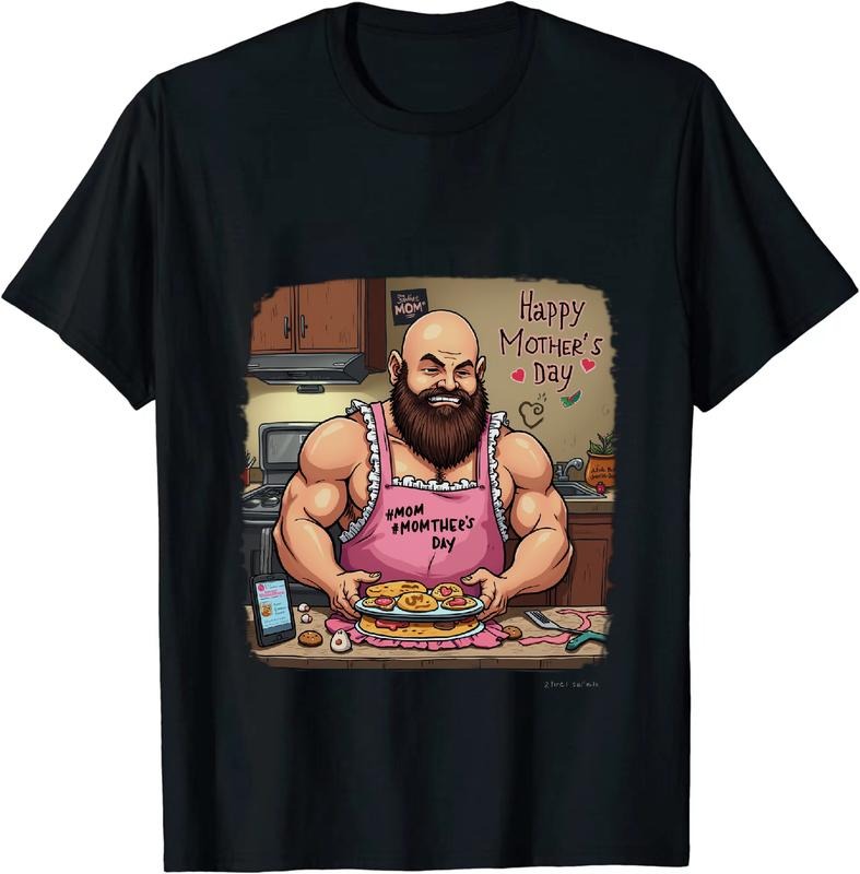 [100% Cotton] Cooking Hardman Cartoon Style T-Shirt with Mom Tribute and Love Filled Kitchen Scene Hoodie, Sweatshirt