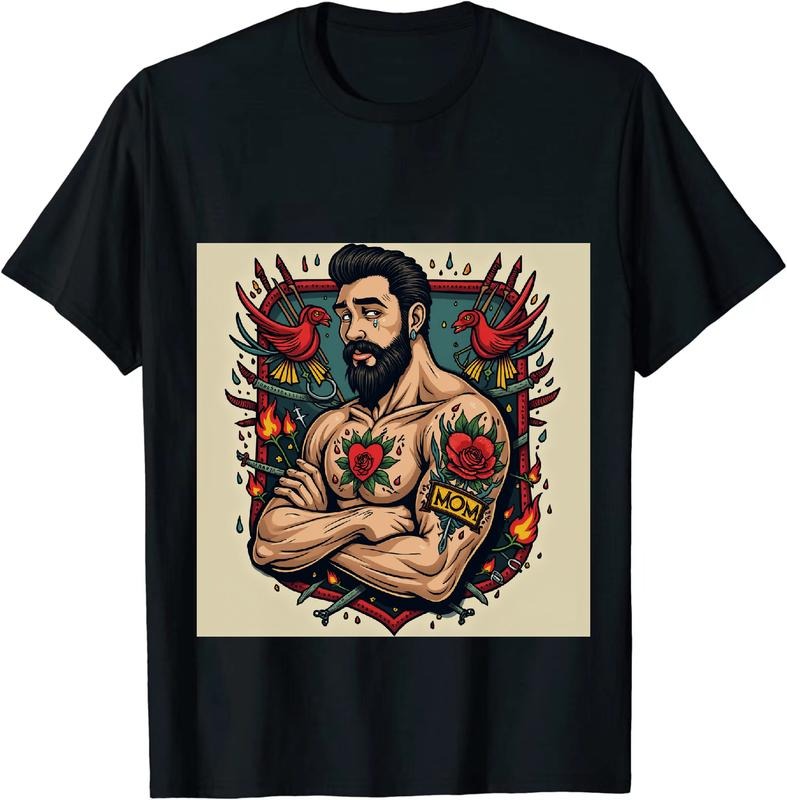 [100% Cotton] Cool Cartoon Muscle Man MOM Heart Tattoo T-Shirt Hoodie, Sweatshirt | HypeDripTees.com