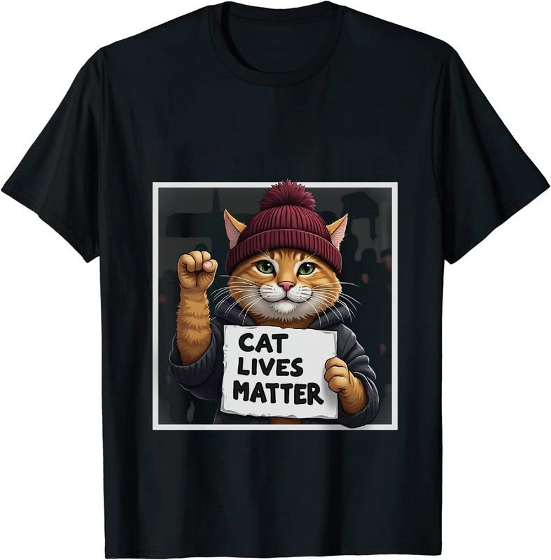 [100% Cotton] Cool Cat In Beanie Holding Cat Lives Matter Sign T-Shirt Hoodie, Sweatshirt | HypeDripTees.com