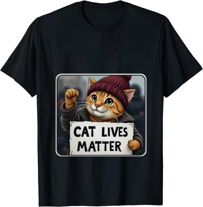 [100% Cotton] Cool Cat With Beanie And Jacket Holding Cat Lives Matter Sign T-Shirt Hoodie, Sweatshirt | HypeDripTees.com