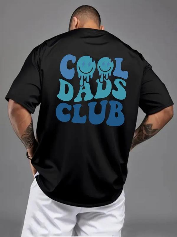 [100% Cotton] Cool Dad Blue Short Sleeve Men's Fashion Design Letter Lightning Eye Smile Print Mountaineering Fishing...